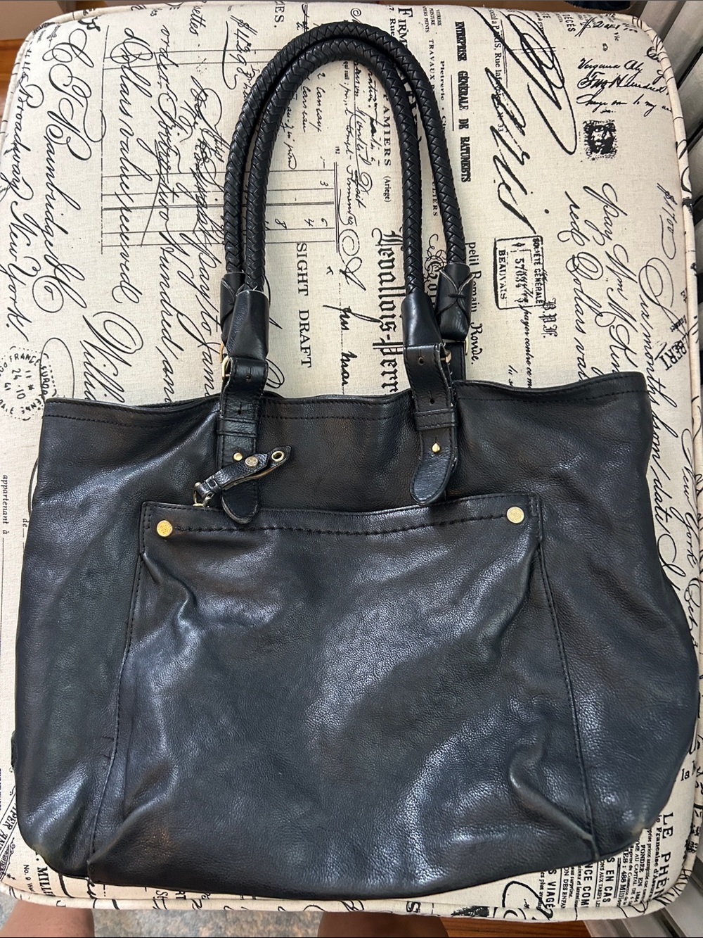 Cole Haan Black Leather Braided-Handle Tote/bag